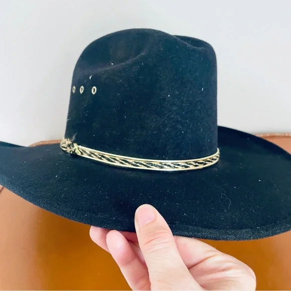 Western Express Inc. Black Felt Cowboy Hat Braided Band & Gold Accents Size 7 - Picture 7 of 9